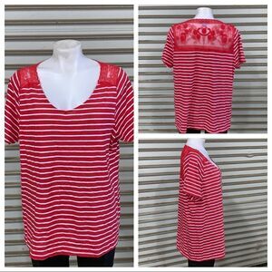 Laura Scott cotton blend red / white stripped top